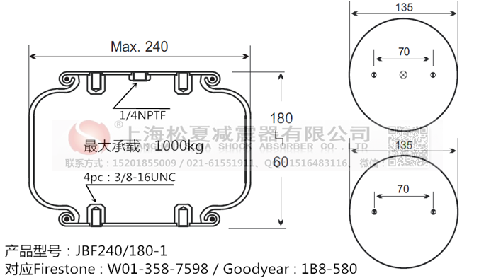 JBF240-180-1橡胶<a href='http://www.chinakqth.com/' target='_blank'><u>空气弹簧</u></a>